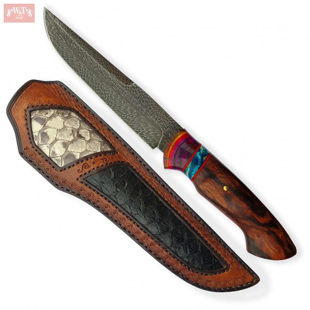 Exklusivní lovecký nůž Dellinger Manmosuwarudo, Randy Feather Damascus